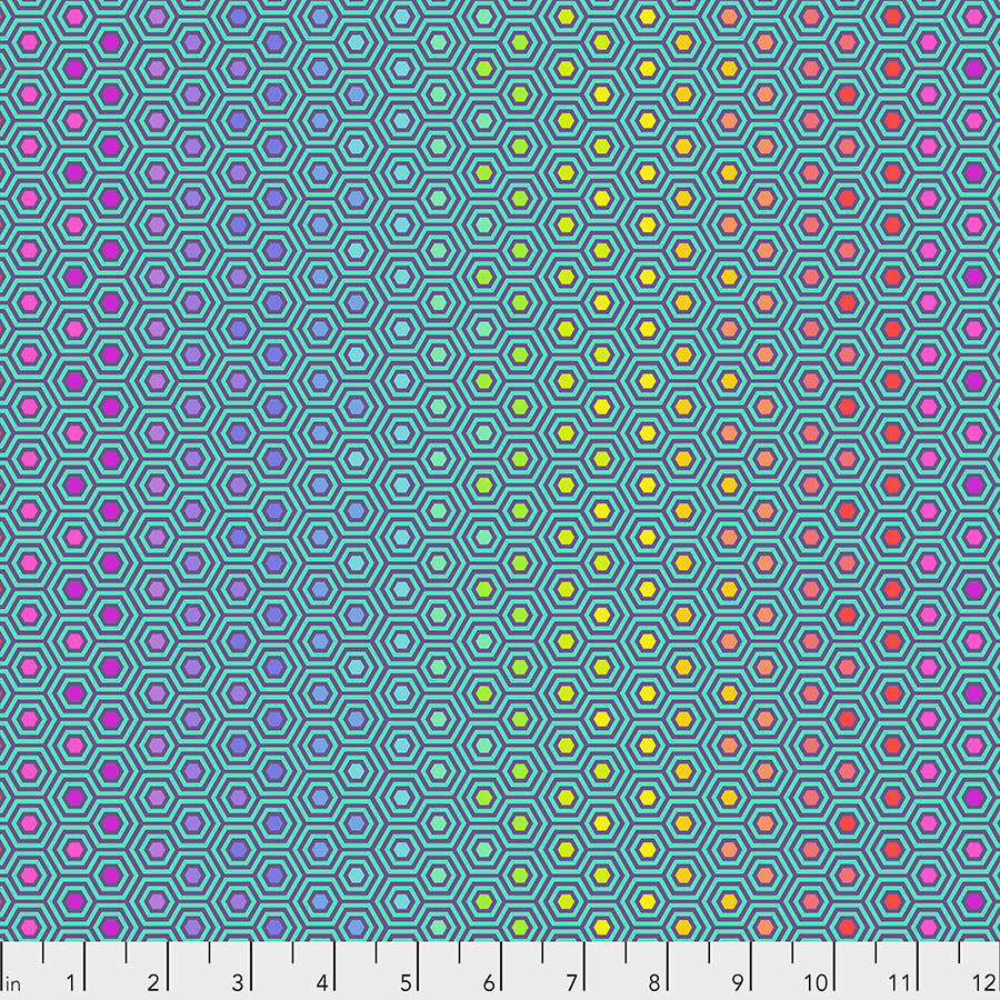 FreeSpirit Fabrics | Hexy Rainbow - Peacock | Tula Pink