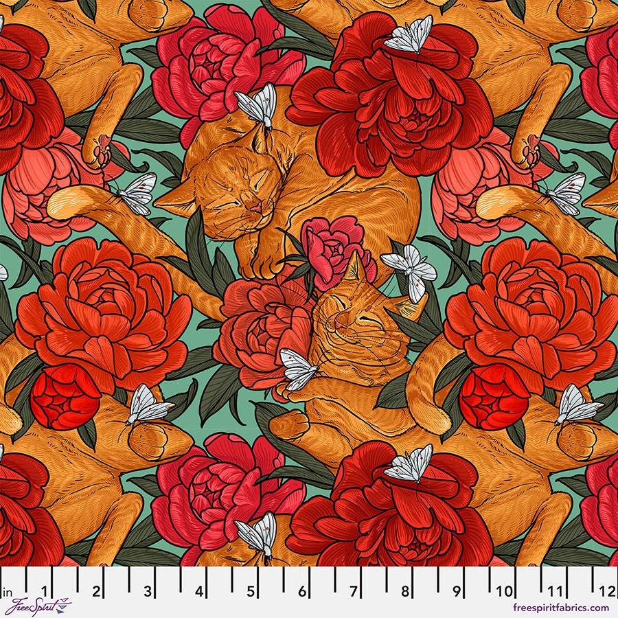 Garden Bed | Cat Nap - Mint |Rachel Hauer | FreeSpirit Fabrics