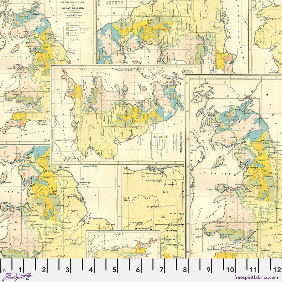 Yellow Map - Yellow || Tim Holtz Palette Yellow - FreeSpirit Fabrics