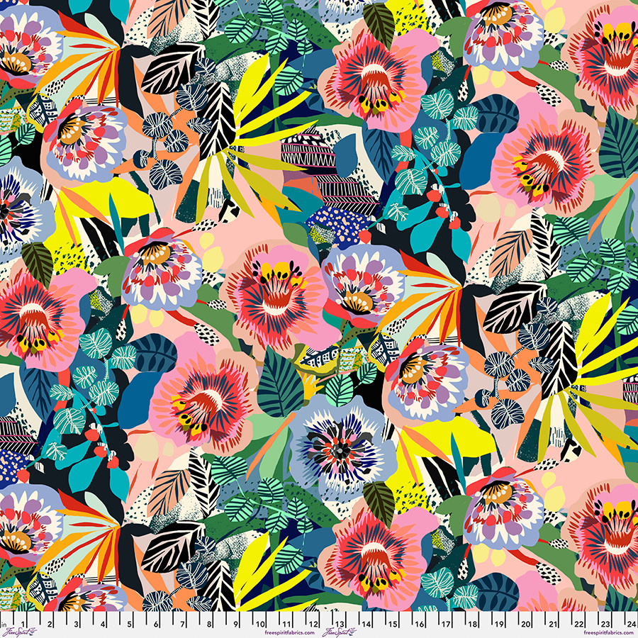 ハワイアンフラワーｉｎキャット Summer Garden - Multi || Vibrant Botanica - FreeSpirit Fabrics