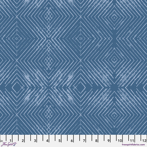 Distressed Diamonds - Denim || Stamped Blueprint Cotton Duck