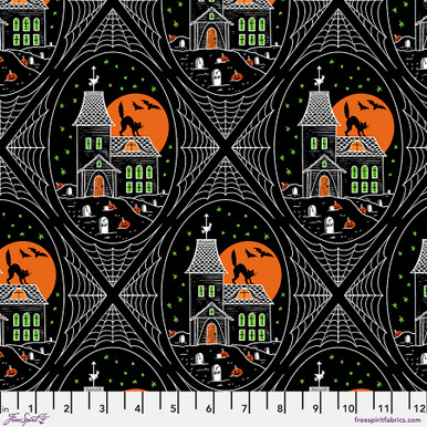 Scaredy Cat Black Howl at the Moon Fabric by Rachel Hauer - Free