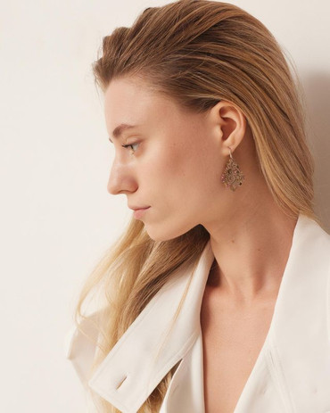 TALIATRINITY HANDMADE FRIVOLITE EARRINGS WITH  TOURMALINE GEMSTONES