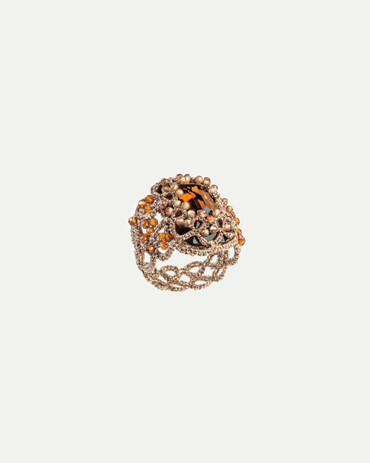 Ruth Zircon Ring | handmade using the frivolite technique, crystal, zircon natur and garnet gemstones