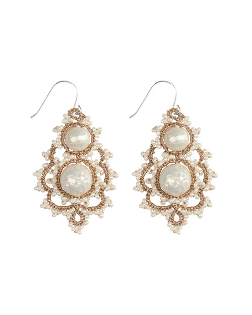 GIANNA EARRINGS - Glass Beads & Cotton Pearls Closeup - Ecru