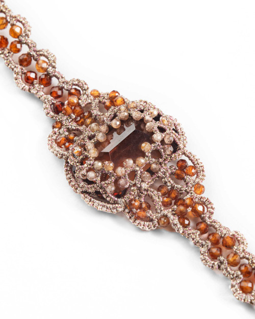 Ruth Garnet Bracelet | handmade using the frivolite technique, crystal, zircon natur and garnet gemstones