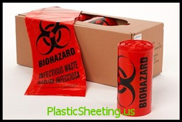 Healthcare Liners - Biohazard, Infectious Waste 30x36x0013, 25Bags/Roll 10Rolls 250Bags/Case, LLD Infect/Bio Liners Red Coreless  #5865  Item No./SKU