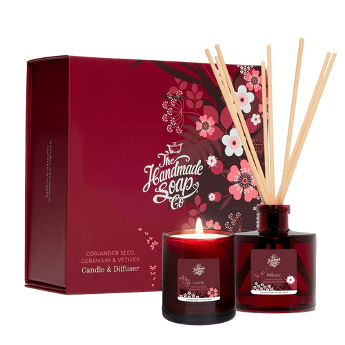 the handmade soap Candle + Diffuser Giftset - Coriander Seed, Geranium & Vetiver