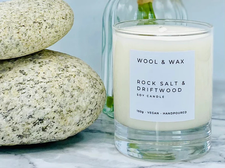 Wool and Wax Candle -  Rock Salt & Driftwood  Candle 160 gr