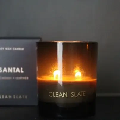 Clean Slate -Santal Moody Candle -PATCHOULI + LEATHER   Warm woods. Soft leather. Quiet confidence.