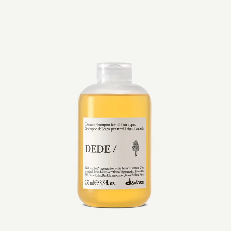 Davines-   ESSENTIAL HAIRCARE-  DEDE Shampoo  - Gentle, lightweight suitable for all hair types, ideal for everyday use. This delicate formula cleanses while delivering softness and natural shine without weighing hair down.