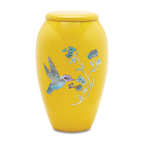 Yellow Hummingbird Mother Of Pearl Adult Urn