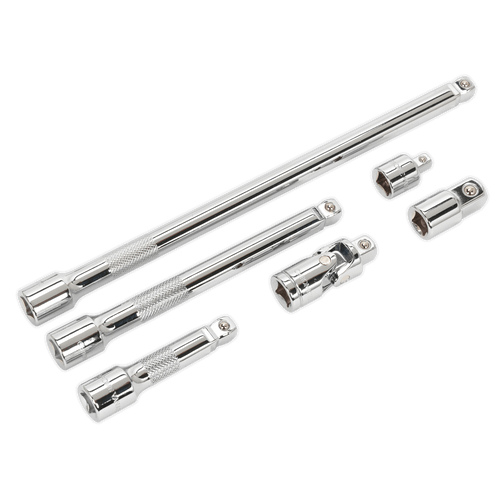 Sealey AK7690 Wobble/Rigid Extension Bar, Adaptor & Universal Joint Set 6pc 3/8"Sq Drive