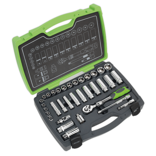 Sealey AK7960 Socket Set 34pc 3/8"Sq Drive 6pt WallDrive Metric