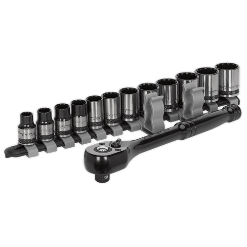 Sealey AK7973 Socket Set 13pc 3/8"Sq Drive Total Drive Metric - Black Series