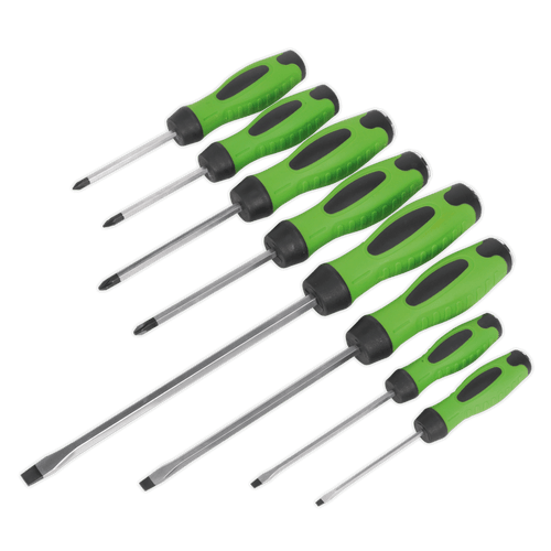 Sealey HV002 Screwdriver Set 8pc Hammer-Thru Hi-Vis Green