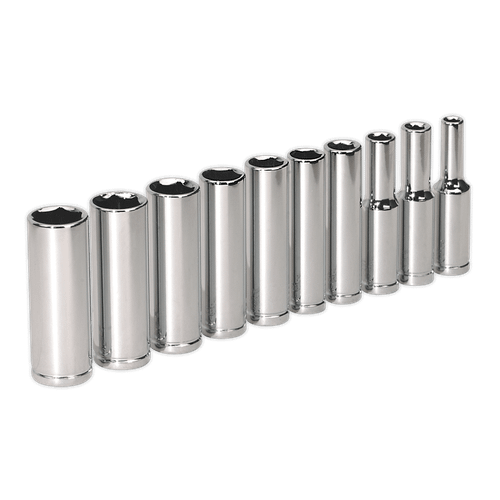 Sealey S0498 Socket Set 10pc 1/4"Sq Drive 6pt Deep WallDrive Metric