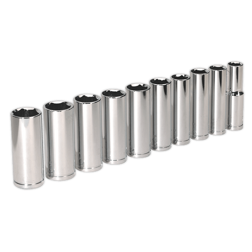 Sealey S0500 Socket Set 10pc 3/8"Sq Drive 6pt Deep WallDrive Metric