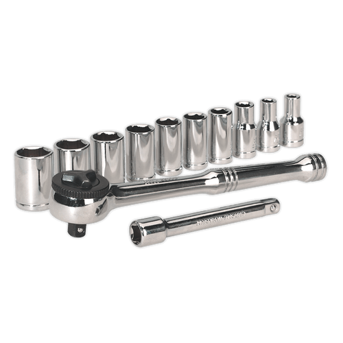 Sealey S0503 Socket Set 12pc 1/4"Sq Drive 6pt WallDrive Metric