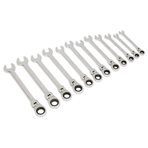 Sealey S0635 Flexible Head Ratchet Combination Spanner Set 12pc Metric