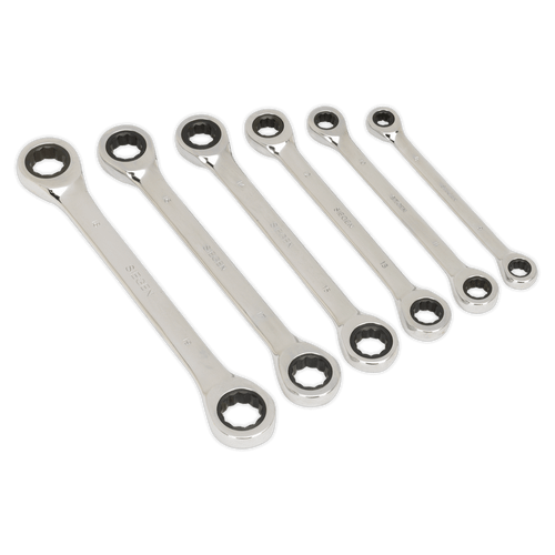 Sealey S0636 Double End Ratchet Ring Spanner Set 6pc Metric