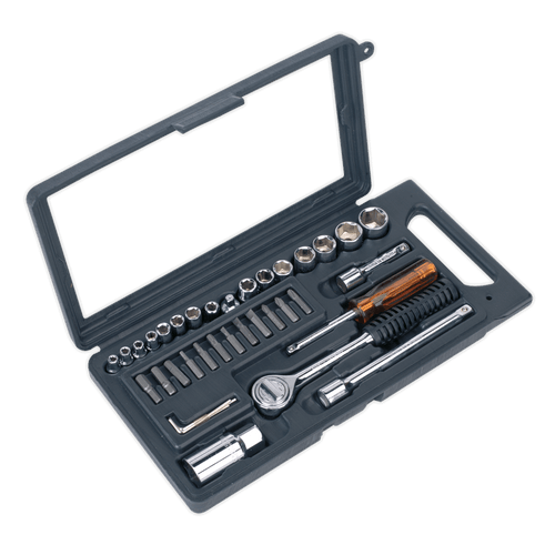 Sealey S0725 Socket Set 37pc 1/4" & 3/8"Sq Drive 6pt Metric