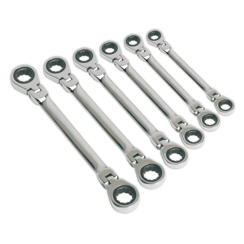 Sealey S0806 Flexi-Head Double End Ratchet Ring Spanner Set 6pc Metric