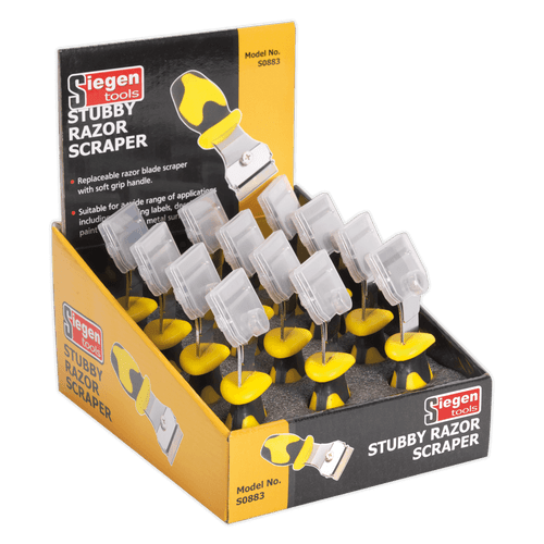 Sealey S0883 Razor Scraper with Comfort Grip Stubby Display Box of 12