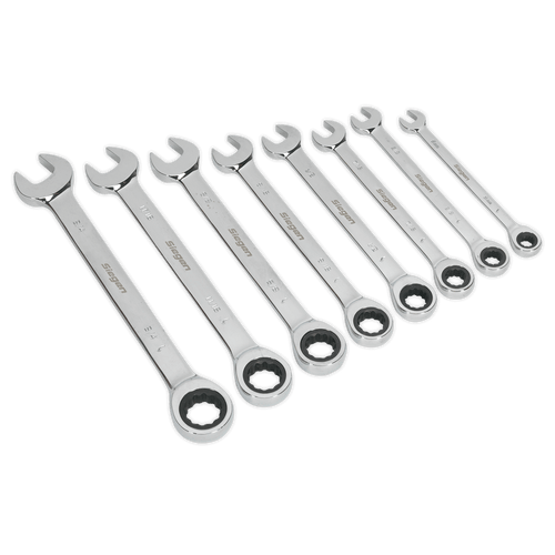 Sealey S0984 Combination Ratchet Spanner Set 8pc Imperial
