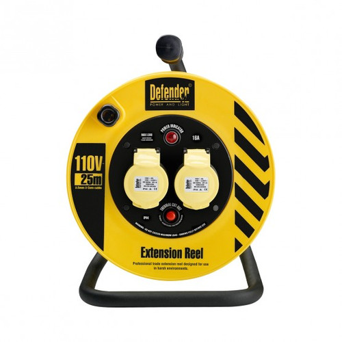 Defender 110v Cable Reel 25mtr 1.5mm 2 Way from Toolden
