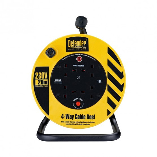 Defender 230v Cable Reel 20mtr 1.25mm 4 Way 13a from Toolden