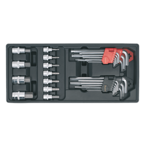 Sealey TBT07 Tool Tray with Hex/Ball-End Hex Keys & Socket Bit Set 29pc