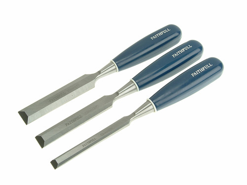 Faithfull FAIWCBS3BC Bevel Edge Chisel Blue Grip Set of 3