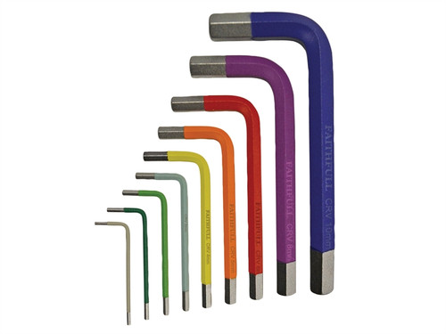 Faithfull FAIHKS9MCC Coloured Arm Hex Key Set of 9 Metric (1.5-10mm)