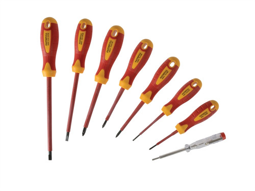 Faithfull FAISDVDESET8 VDE Soft Grip Screwdriver Set of 8 (Case) SL/PZ/PH/Tester