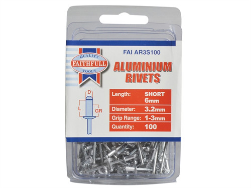 Faithfull FAIAR3S100 Aluminium Rivets 3.2mm x 6mm Short Pre-Pack of 100
