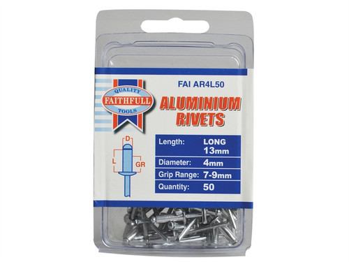 Faithfull FAIAR4L50 Aluminium Rivets 4mm x 13mm Long Pre-Pack of 50