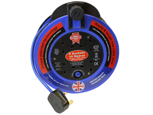 Faithfull Power Plus Fast Rewind 4 Socket Cable Reel 10 Metre 3120 Watt 13 Amp| Toolden