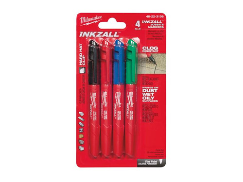 Milwaukee Hand Tools MHT48223106 INKZALL Fine Tip Marker Assorted Colours (Pack of 4) | Toolden