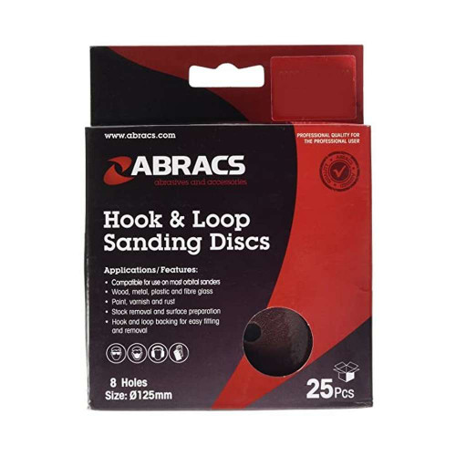 Abracs 125mm 8 hole hook & loop sanding discs 80 grit Pack of 25