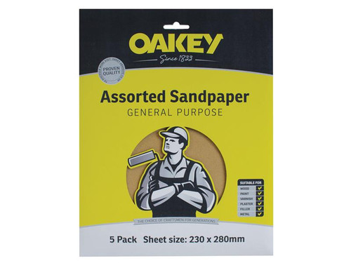 Oakey OAK58289 Glasspaper Sanding Sheets 230 x 280mm Medium 80G (5) | Toolden