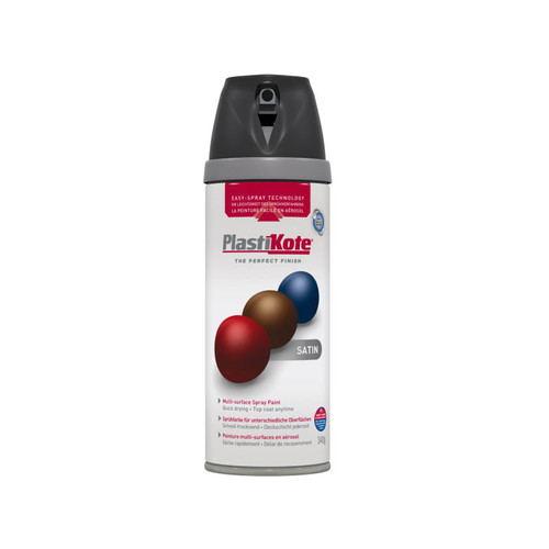 PlastiKote PKT22100 Twist & Spray Satin Black 400ml  | Toolden