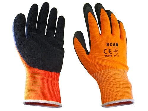 Scan SCAGLOLATOXL Hi-Vis Orange Foam Latex Coated Gloves - XL (Size 10) | Toolden
