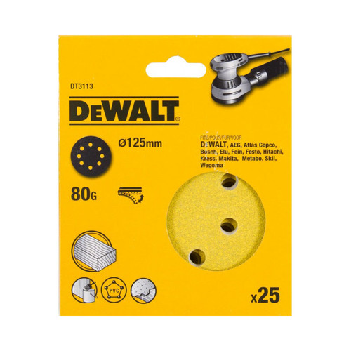 DeWalt DT3113-QZ 125mm 80G Sanding Disc for Orbit Sander (25pk) | Toolden