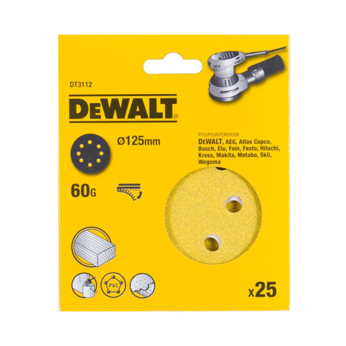 DeWalt DT3112-QZ 125mm 60G Sanding Disc for Orbit Sander (25pk) | Toolden