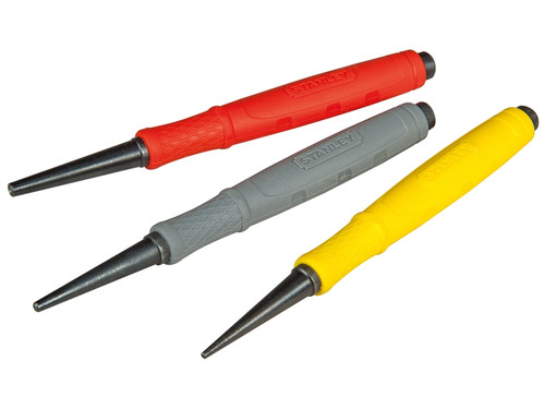 Stanley Tools DynaGrip Nail Punch - Set of 3 - 0.8mm, 1.6mm & 2.4mm| Toolden