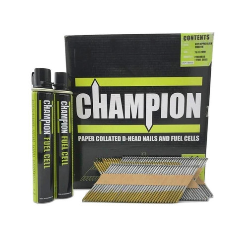 Champion 1st Fix 3.1 x 90mm Electro Galvanised Part Annular Ring Nails 2200 + 2 Fuel Cells