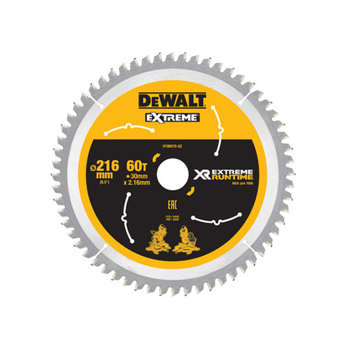 DeWalt DEWDT99570QZ FlexVolt XR Circular Saw Blade 216 x 30mm x 60T (DEWDT99570QZ)| Toolden