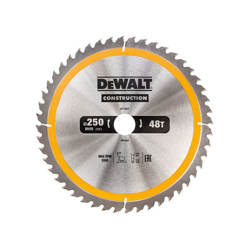 DeWalt DT1957 Stationary Construction Circular Saw Blade 250 x 30mm x 48T (DT1957QZ)| Toolden