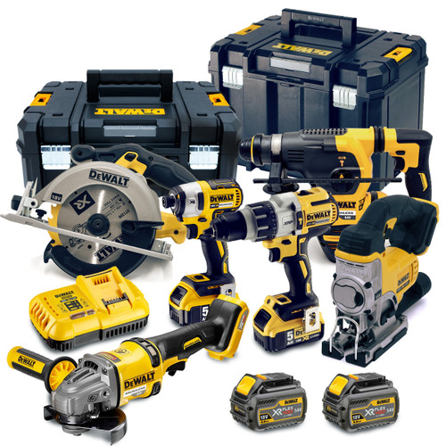 DeWalt 6 Piece Kit with 2 x 5.0Ah & 2 x 6.0Ah Batteries (TDKIT6X4) | Toolden